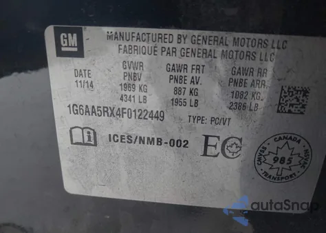 2015 Cadillac Ats Standard из США, поврежденный, VIN 1G6AA5RX4F0122449